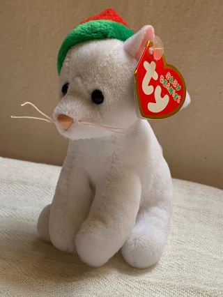 Ty Christmas Cat Wearing Santa Claus Hat Beanie Baby 2010 Twinkling 4”