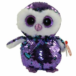 Ty Beanie Boos Flippables 6 " Moonlight Color Changing Sequins Owl Plush Mwmts