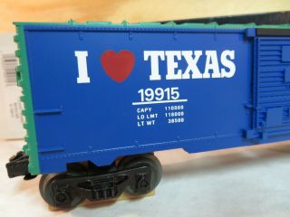 LIONEL TRAIN I LOVE TX TEXAS STATE RAILROAD FREIGHT BOX CAR 6 - 19915 3