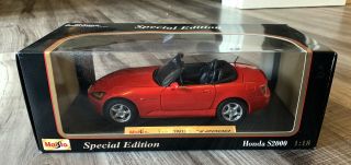 1:18 Maisto Special Edition Honda S2000 Convertible Die - Cast Car - Red