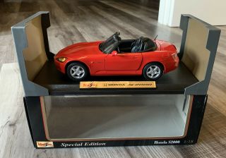 1:18 Maisto Special Edition Honda S2000 Convertible Die - Cast Car - Red 2