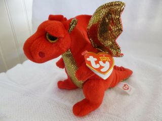 Beanie Baby - Plush Red And Gold Dragon " Legend " Ty Inc.  Still Has Tag.  Euc