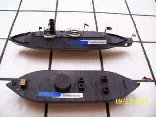Civil War " Monitor " & " Merrimac " Plastic Built Model Boats