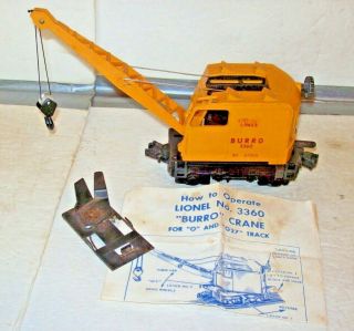 Lionel 3360 Operating Burro Crane Motorized Trip And Instructions