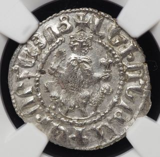 Cilician Armenia.  Levon I.  1198 - 1219.  Silver Tram.  Lions Rampant,  Ngc Au55