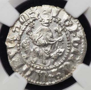 Cilician Armenia.  Levon I.  1198 - 1219.  Silver Tram.  Lions Rampant,  Ngc Unc Detail