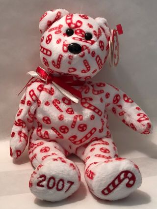 Ty Beanie Baby Candy Canes White Christmas Bear Plush Toy Collectible