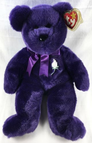 1998 Ty Beanie Baby Buddy Princess Diana Purple Bear Retired Large 14 " Nwt Di