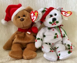 Set Of 2 Ty Beanie Buddies Christmas Bears - Holiday Teddys