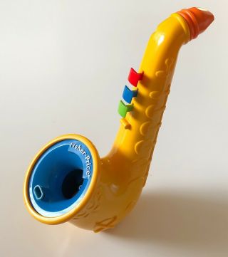 Vintage Fisher Price Yellow Saxophone Sax Musical Bubble Blowing Toy