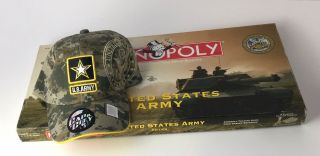 United States Army Edition Monopoly Game - Complete With Us Army Camo Cap.