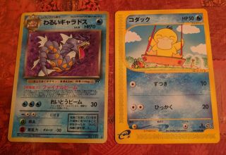 Japanese Pokemon Cards - Holo Dark Gyarados No.  130 & 1st Ed Psyduck 020/092