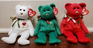 Ty Beanie Babies Christmas Angel Bears - Joy,  Peace,  Love Set