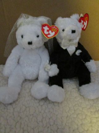 Ty Beanie Baby Bears - Bride And Groom (set Of 2) Mwmt 2002