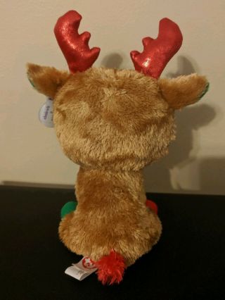 Ty Beanie Boo Alpine Christmas Reindeer w/Glitter Eyes Red Antlers Doll Retired 2
