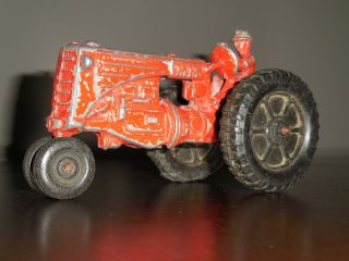 Vintage Mm (minneapolis - Moline) Die Cast Red Tractor With Driver & Black Tires