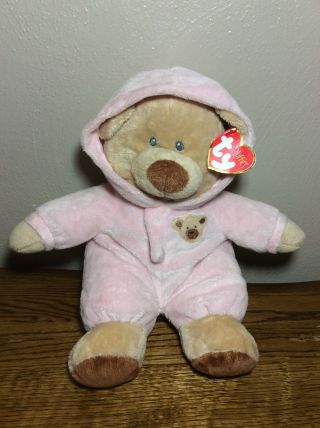 Ty Baby Bear Pink 10 " Pj Plush Brown Bear Non - Removable Pink Pjs With Hang Tag