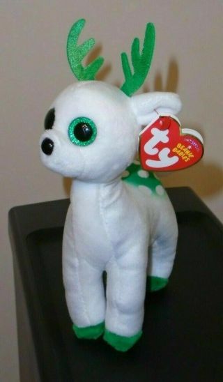 Ty Beanie Baby Peppermint The Green & White Reindeer (6 Inch) Mwmt
