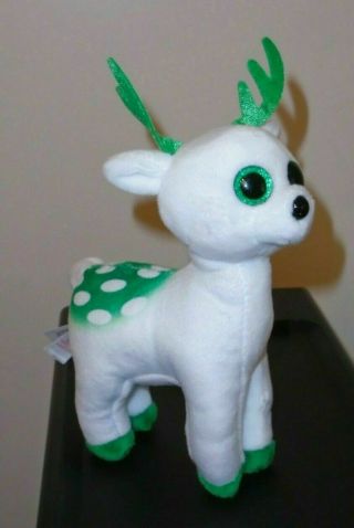 Ty Beanie Baby PEPPERMINT the Green & White Reindeer (6 Inch) MWMT 3