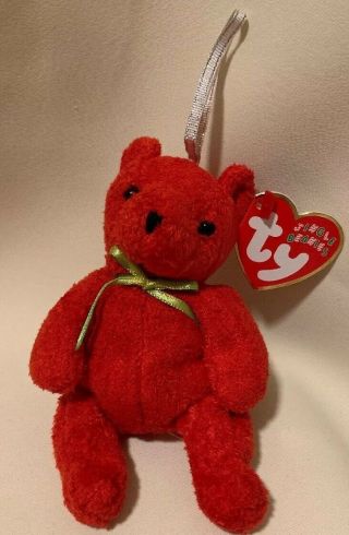 Ty Jingle Beanie Baby Mistletoe Red Bear (5 ") Christmas Ornament Decoration Rare
