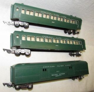 3 American Flyer Lines Green S Gauge One 651 & Two 655 Railway Express Agency 3