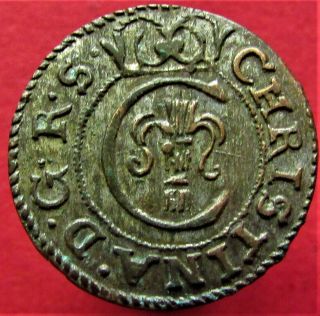 Sweden Livonia 1652 Queen Christina Riga Solidus Medieval Silver Coin