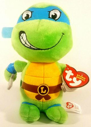 Ty Beanie Baby Teenage Mutant Ninja Turtles Leonardo W/ Heart Tags