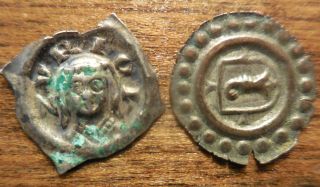 Two 14th - 15th Centuries.  Ar Bracteate Of Switzerland.  Abbess & Shield Of Basel