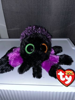 Ty Halloween Beanie Baby Boos 6 " Creeper Purple Spider Plush Animal Toy Mwmts
