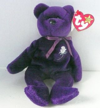 Authentic Princess Diana Ty Beanie Baby Purple Bear Pe Pellets Plush 1997 W/tag