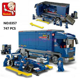 Sluban B0357 Formula Blue Racing Car Transporter Building Block Assembled Toy