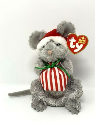 Ty Beanie Baby 5” Jinglemouse The Christmas Mouse Plush Gray Stuffed Animal