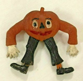 Ben Cooper 1973 Rubber Monster Jiggler Hong Kong Pumpkin Man W/ Hat Gloves
