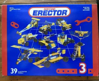 Vintage 1991 Meccano Erector Set Basic Series 3 39 Models 353 Parts