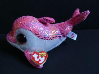 Nwt Ty Beanie Boos 6 " Sparkles Pink Dolphin Plush Boo Glitter Eyes Fish