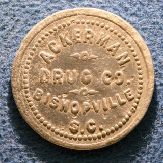 Rare South Carolina Token - Ackerman Drug Co. ,  5¢ Soda,  Bishopville,  S.  C.