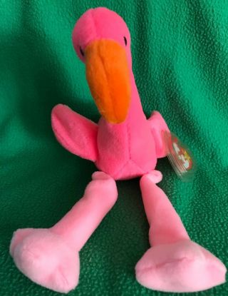 Ty Beanie Baby Pinky The Pink Flamingo 10 " 1995 Mwmt Pvc Vintage Stuffed Toy