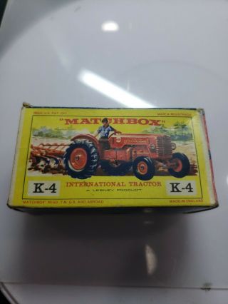 Lesney Matchbox King Size K - 4 International Tractor Empty Box Only