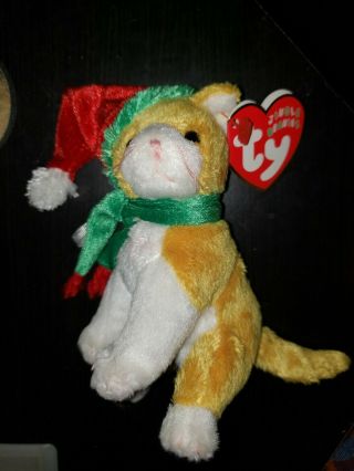 Ty Jingle Beanies Jangle The Christmas Cat Ornament Baby Beanie 5 "