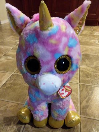 Ty Beanie Boo Fantasia The Unicorn Glitter Plush Stuffed Animal Jumbo Large 17”