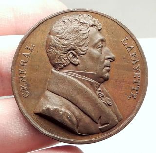 1824 Usa Revolutionary War & French Hero General Lafayette Antique Medal I75099