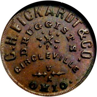 1863 Circleville Ohio Civil War Token Fickardt & Co Druggists R7 Ngc Ms65