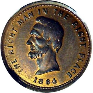 1864 Abraham Lincoln Political Campaign Civil War Token Ngc Ms64 Rb