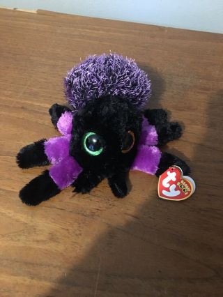 Ty Halloween Beanie Baby Boos 6 " Creeper Purple Spider Plush Animal Toy W/tags