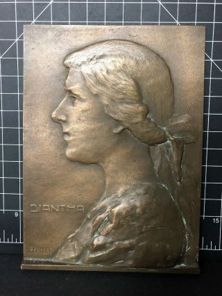 Antique Bronze Medal Plaque “diantha” Signed Paukert 1913 - 5x7”