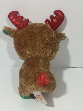 Ty Beanie Boo Alpine Christmas Reindeer w/ PLASTIC Eyes Red Antlers Doll 7 