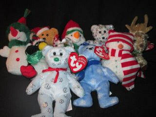 Ty Family Of " Jingle Beanies " Nine With Tags Christmas Ornaments