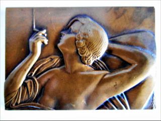 France - 1931 - Woman Smoking Cigarette - Bronze Plaque - By Lenoir