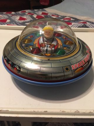 Vintage Battery Operated Tin Flying Saucer Space Ship X - 5 - Modern Toy Japan