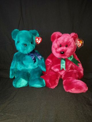 Teal/redteddy The Bear Ty Beanie Baby 1993 Retired 1st Gen Tushtag